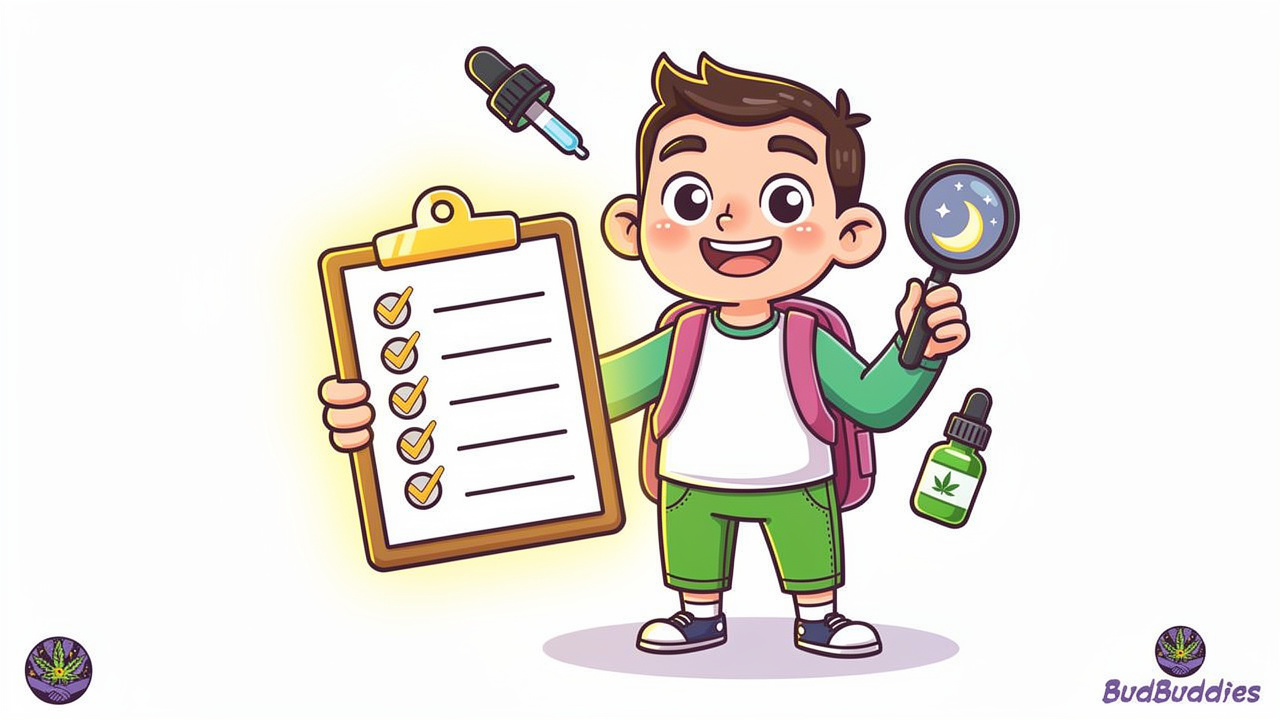 Cartoon student with harm reduction tools and healthy cannabis habits