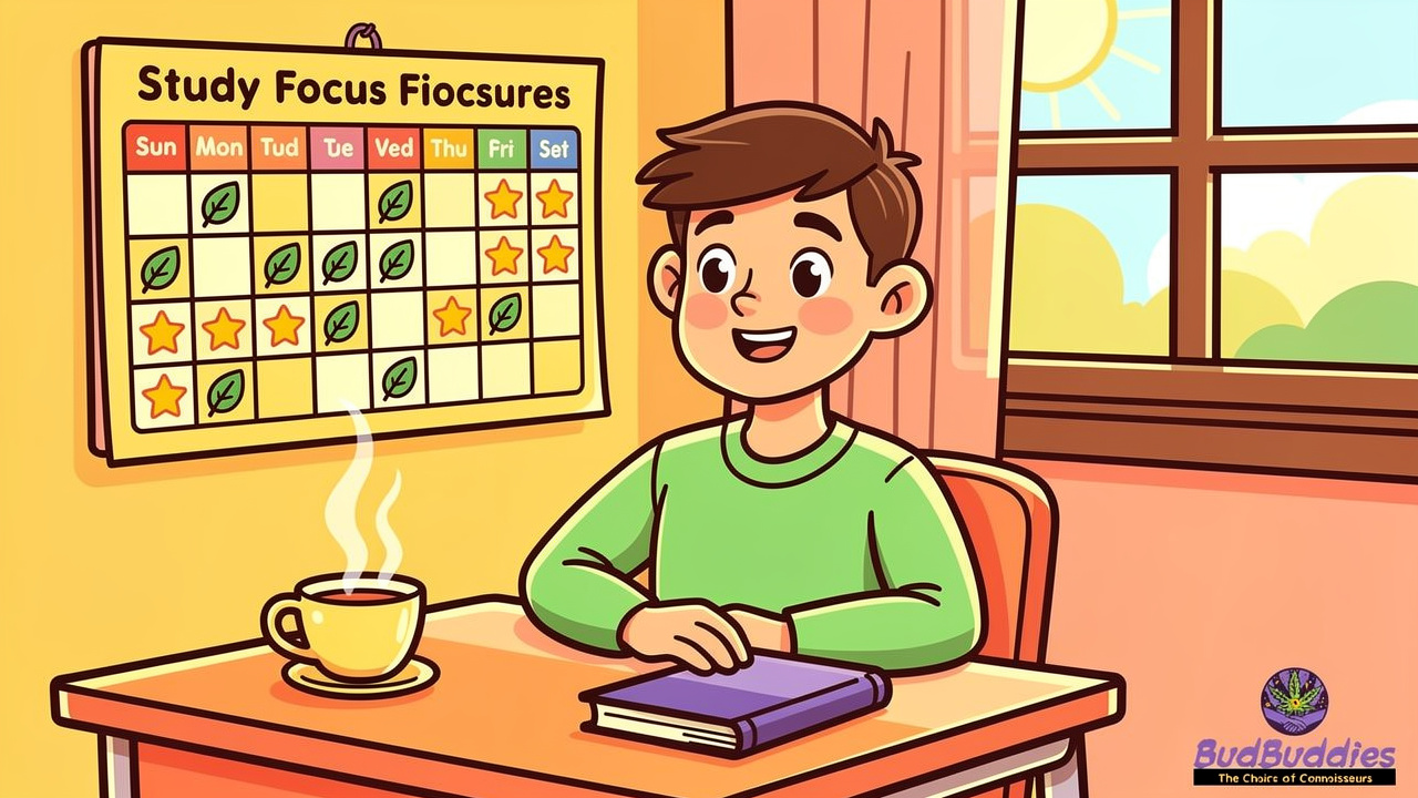 Cartoon student planning cannabis use around university study schedule