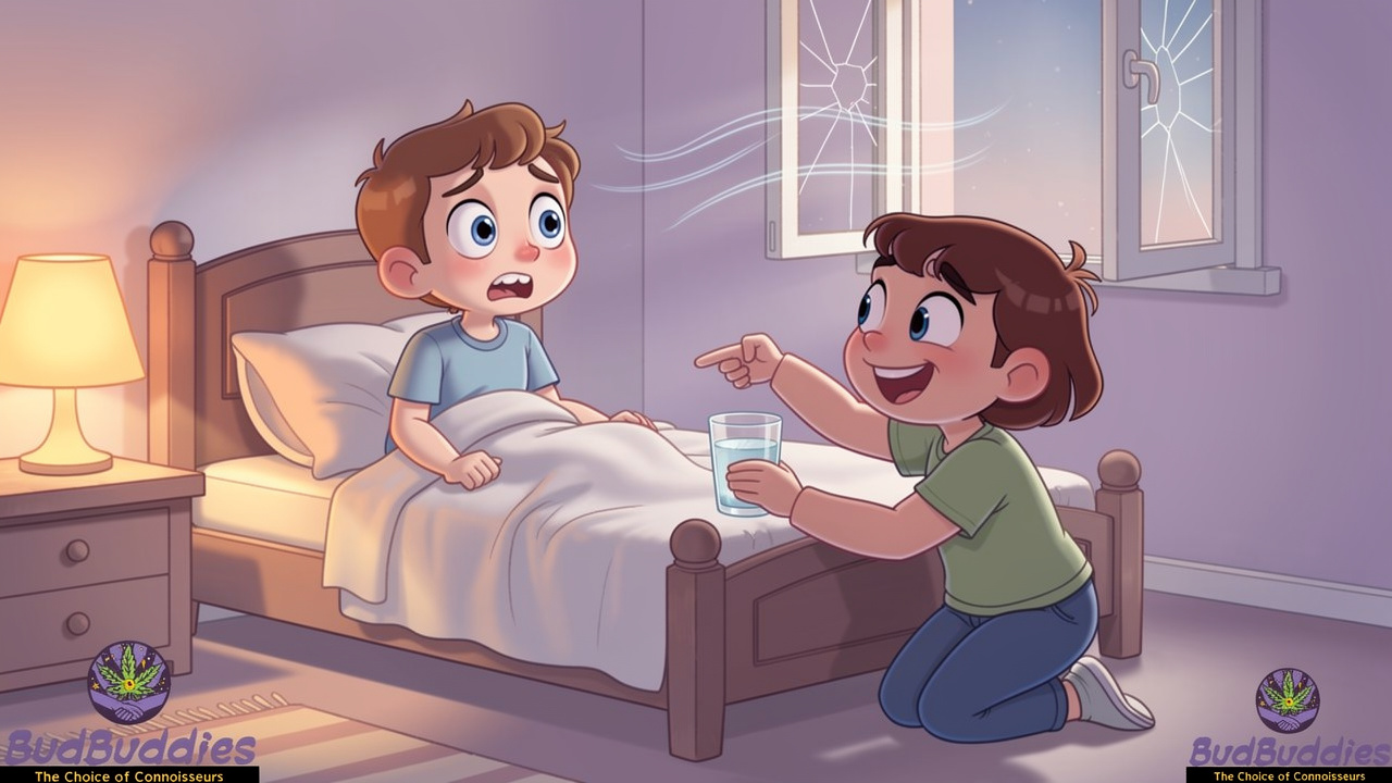 Friend offering water and reassurance to someone too high