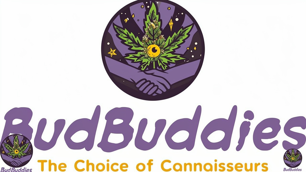 Close-up cartoon bud with glistening trichomes and rich detail