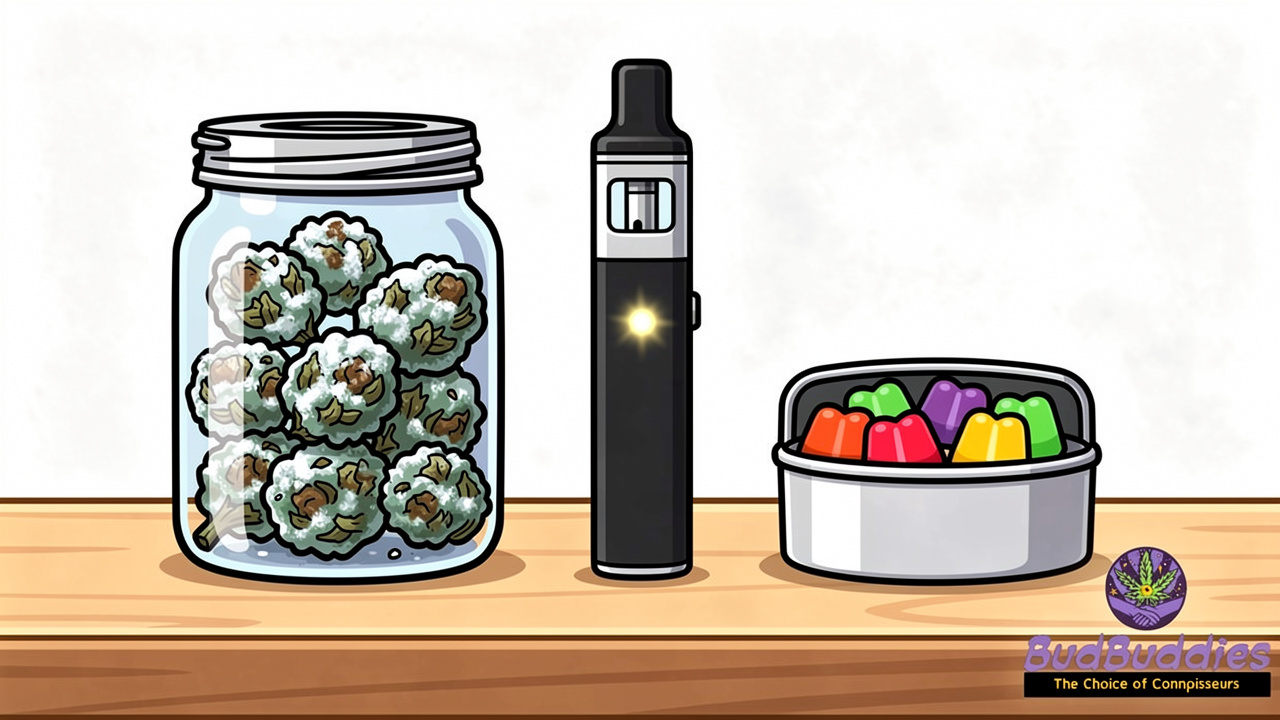 Cartoon flower, vape and edibles product formats