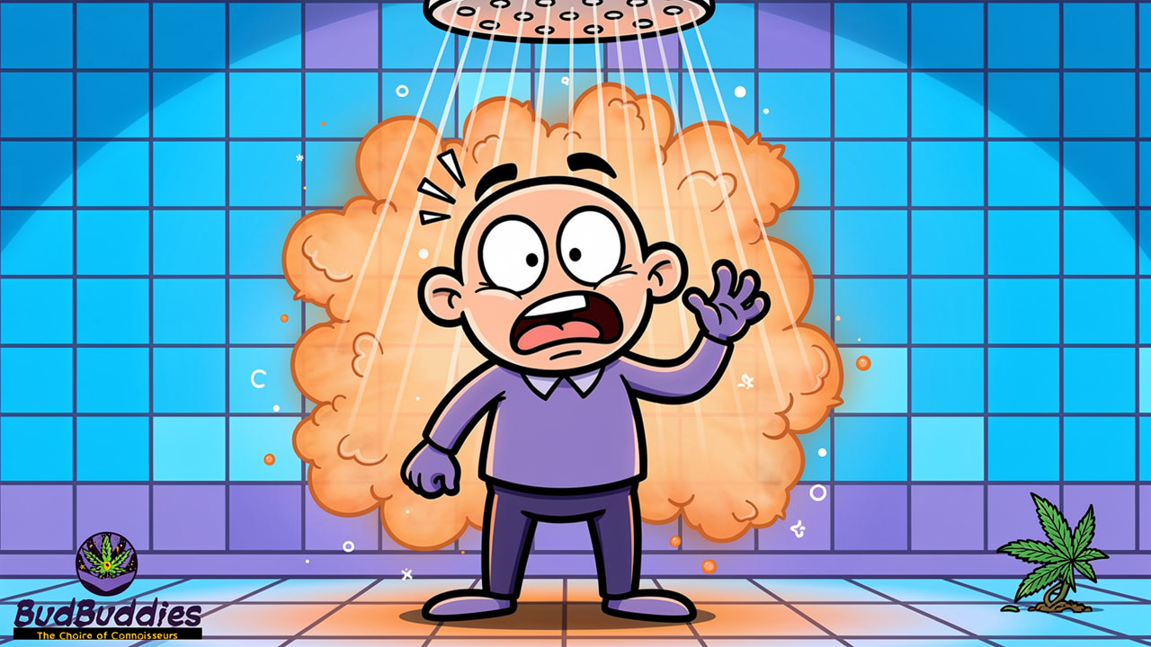 Cartoon character taking hot shower for CHS relief