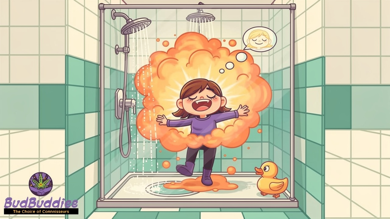 Cartoon person finding brief relief in a hot shower