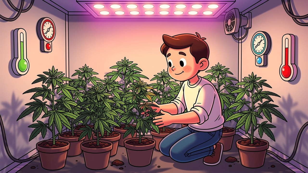 Cartoon of indoor cannabis cultivation for loud pack quality