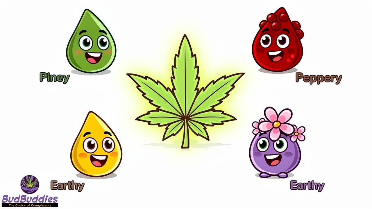 Cartoon terpene droplets representing Jack Herer profile