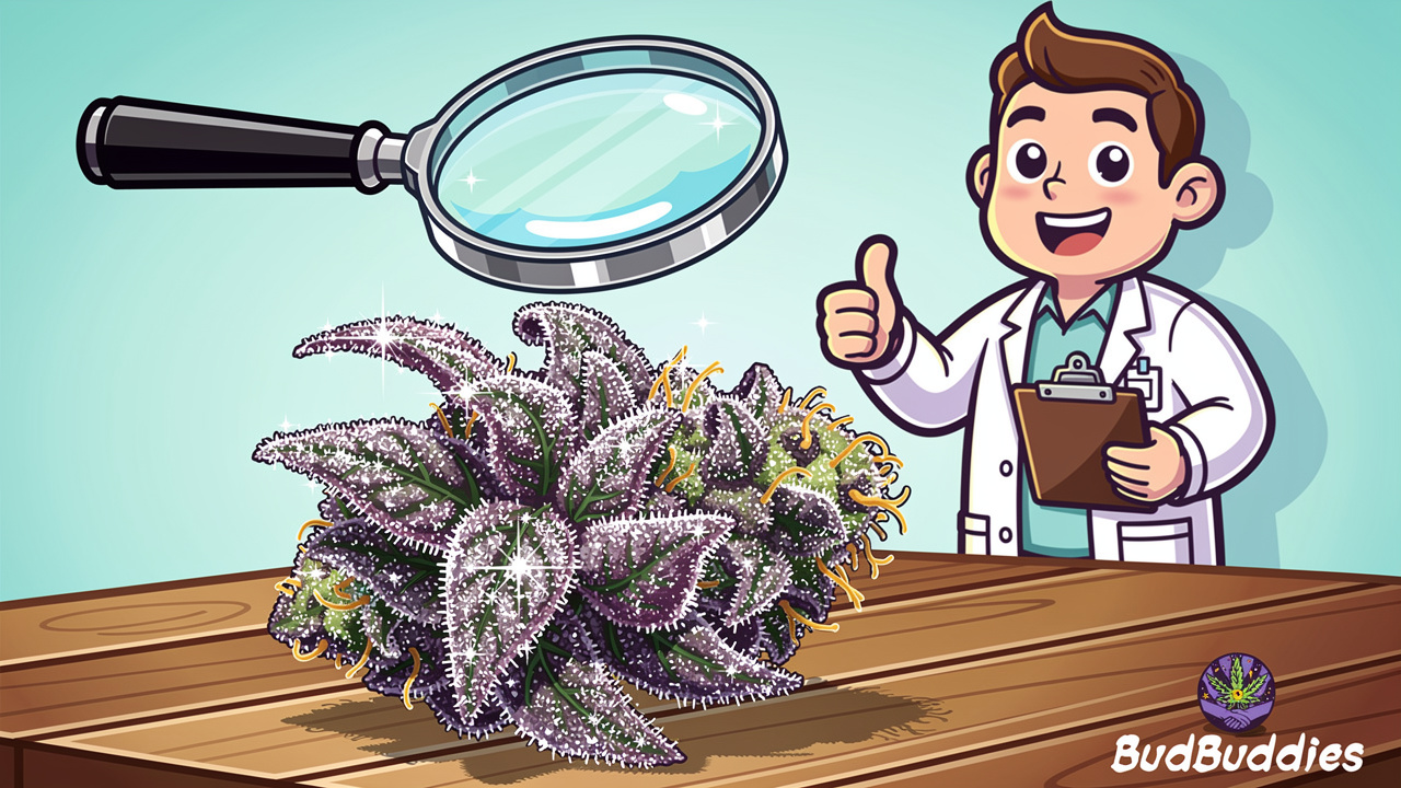 Cartoon quality check of premium Jealousy strain buds