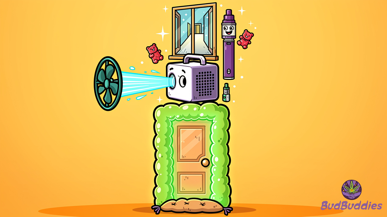 Cartoon layered plan showing all methods to stop hallway odour