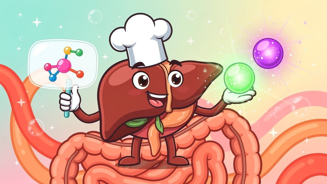 Cartoon liver converting THC into a stronger compound
