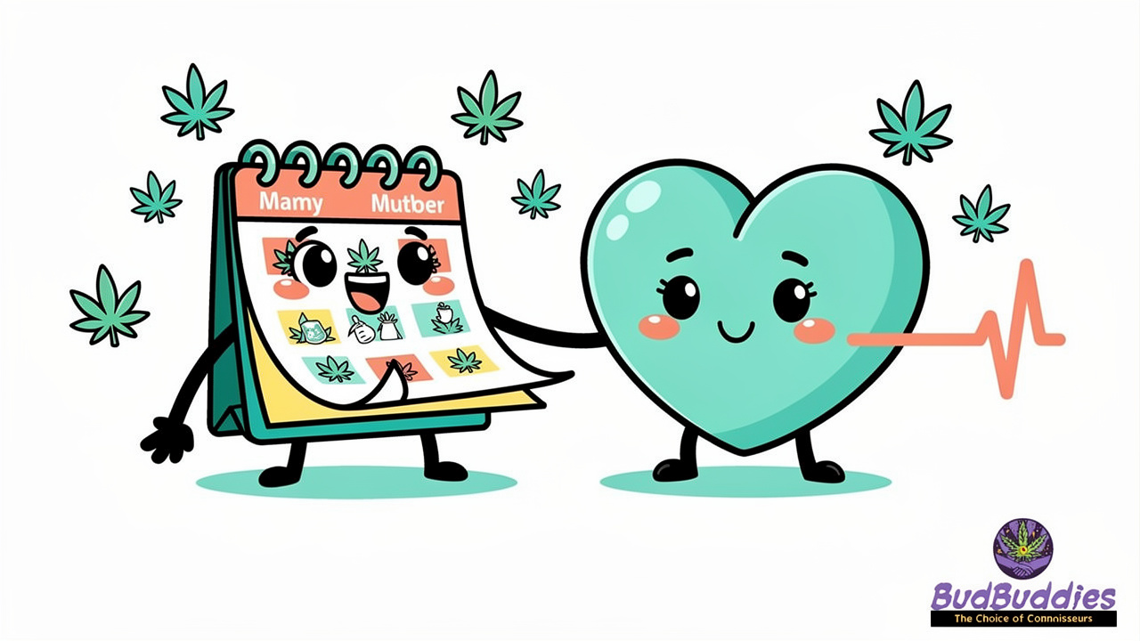 Cartoon calendar and calm heart character over time