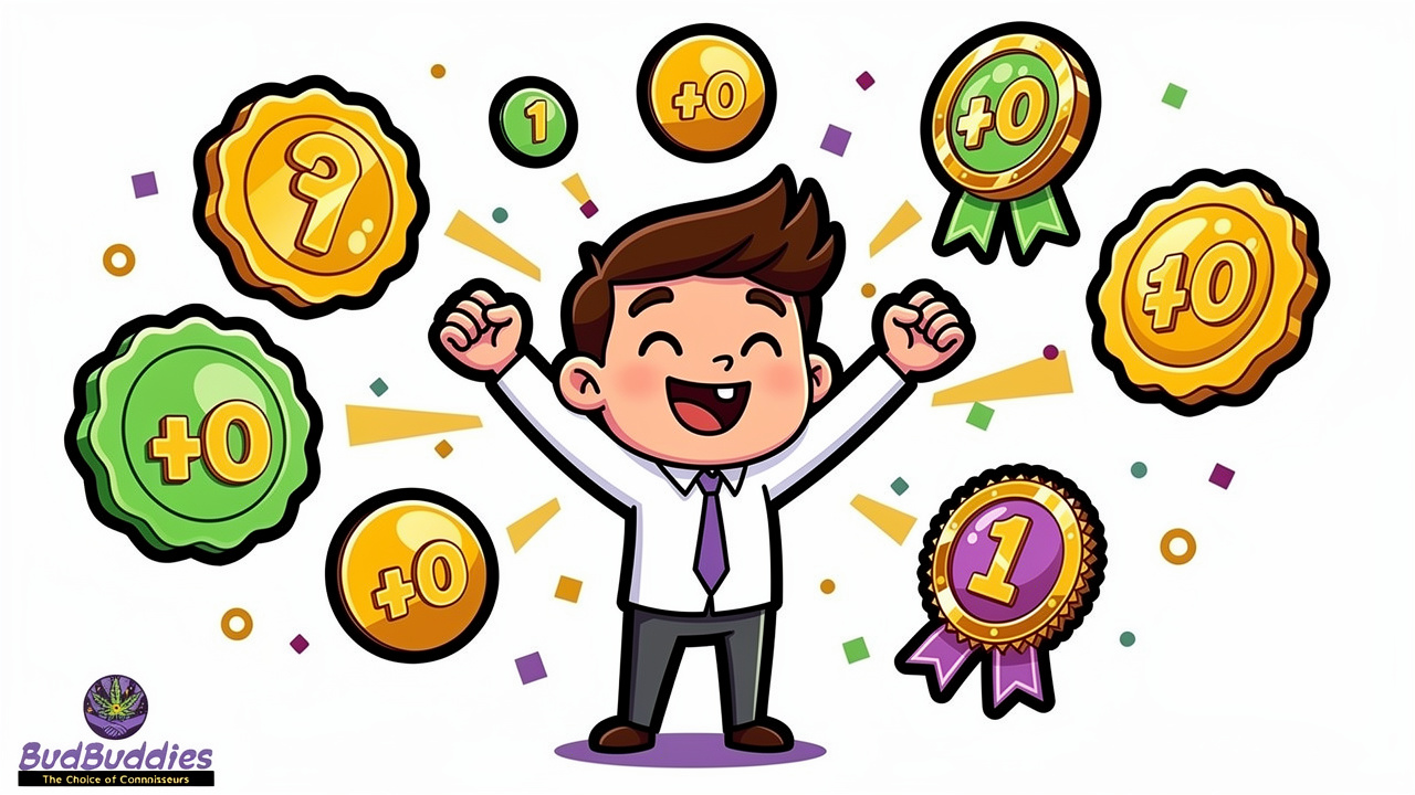 Cartoon customer celebrating earned loyalty rewards points