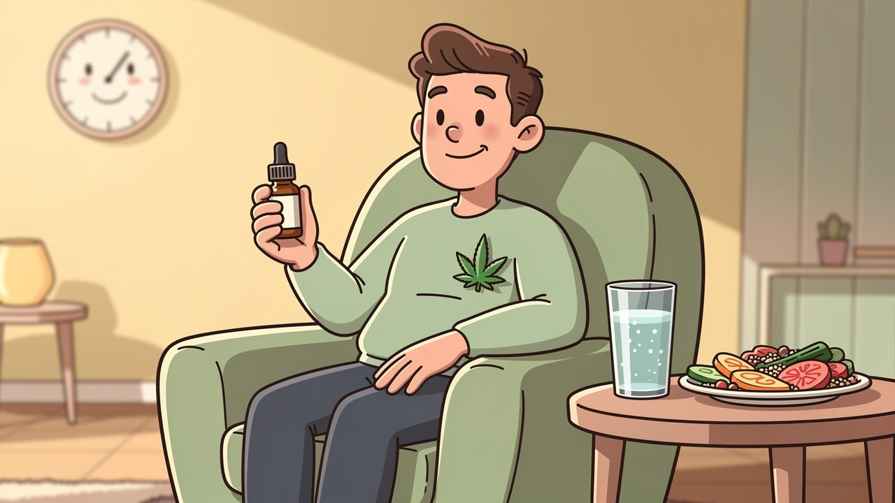 Cartoon character managing THC sensitivity with low doses
