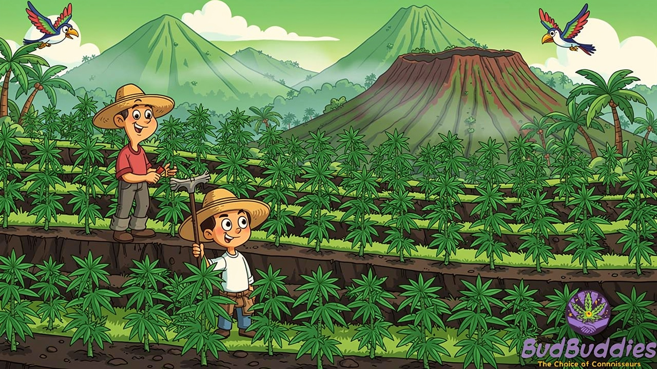Cartoon Hawaiian cannabis farm where Maui Wowie originated