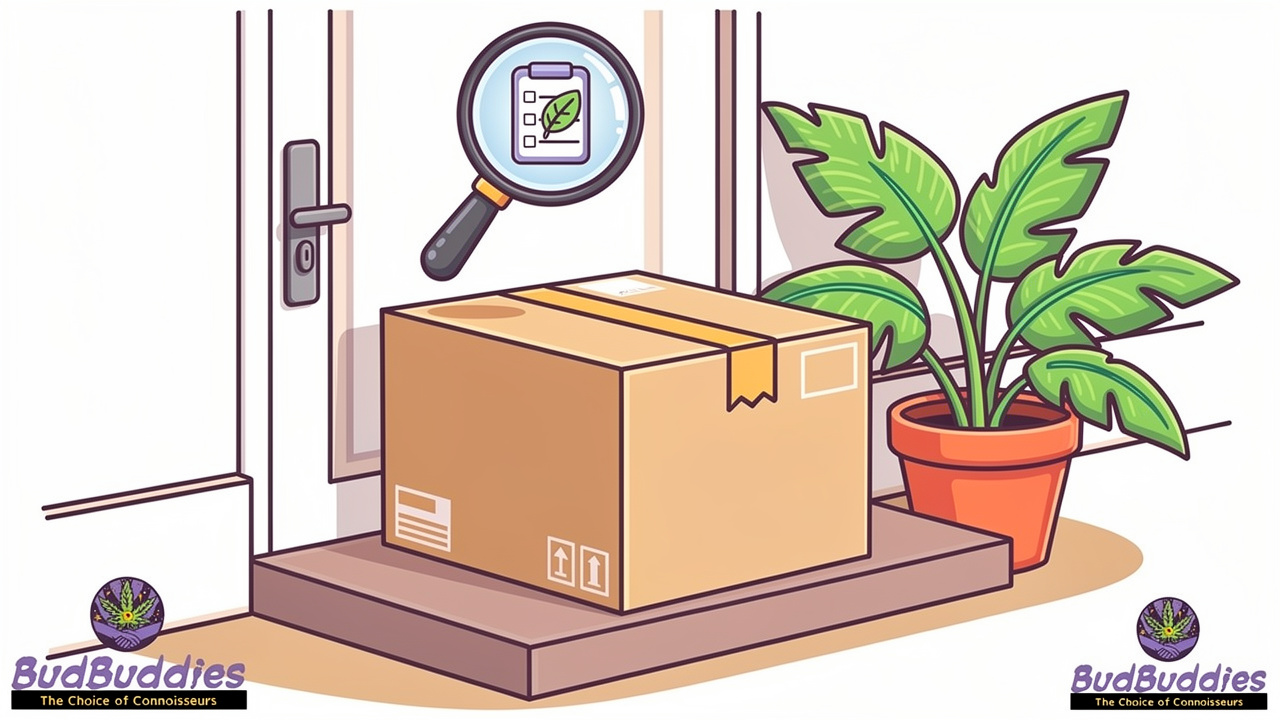 Cartoon discreet package representing lab tested cannabis delivery