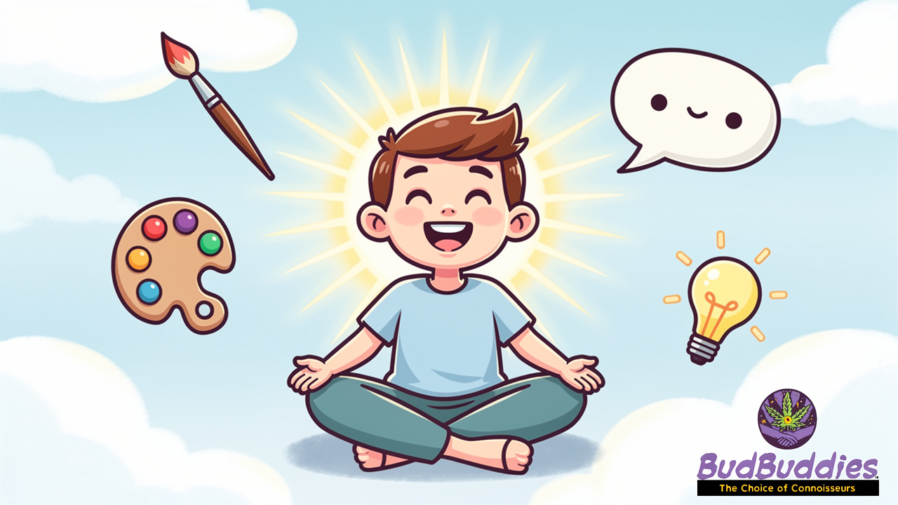 Cartoon figure showing uplifting focused cannabis effects