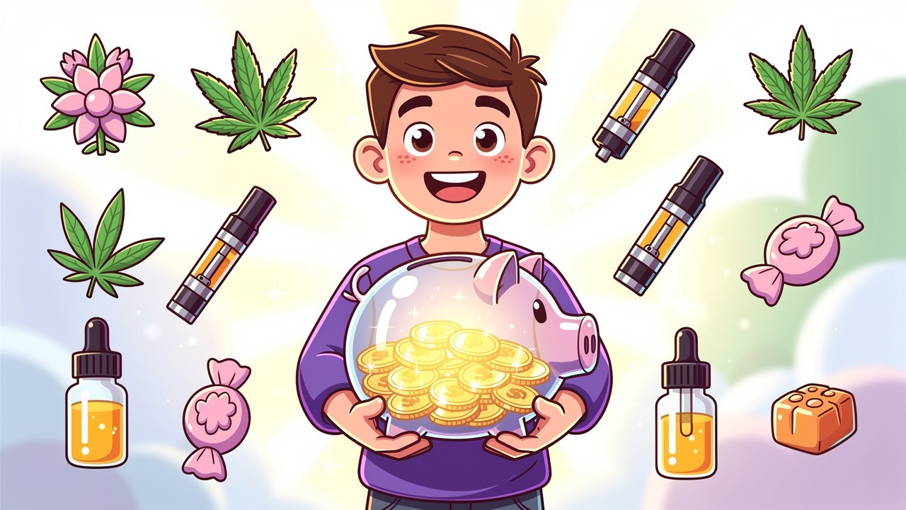 Cartoon character saving money on medical cannabis prescription costs