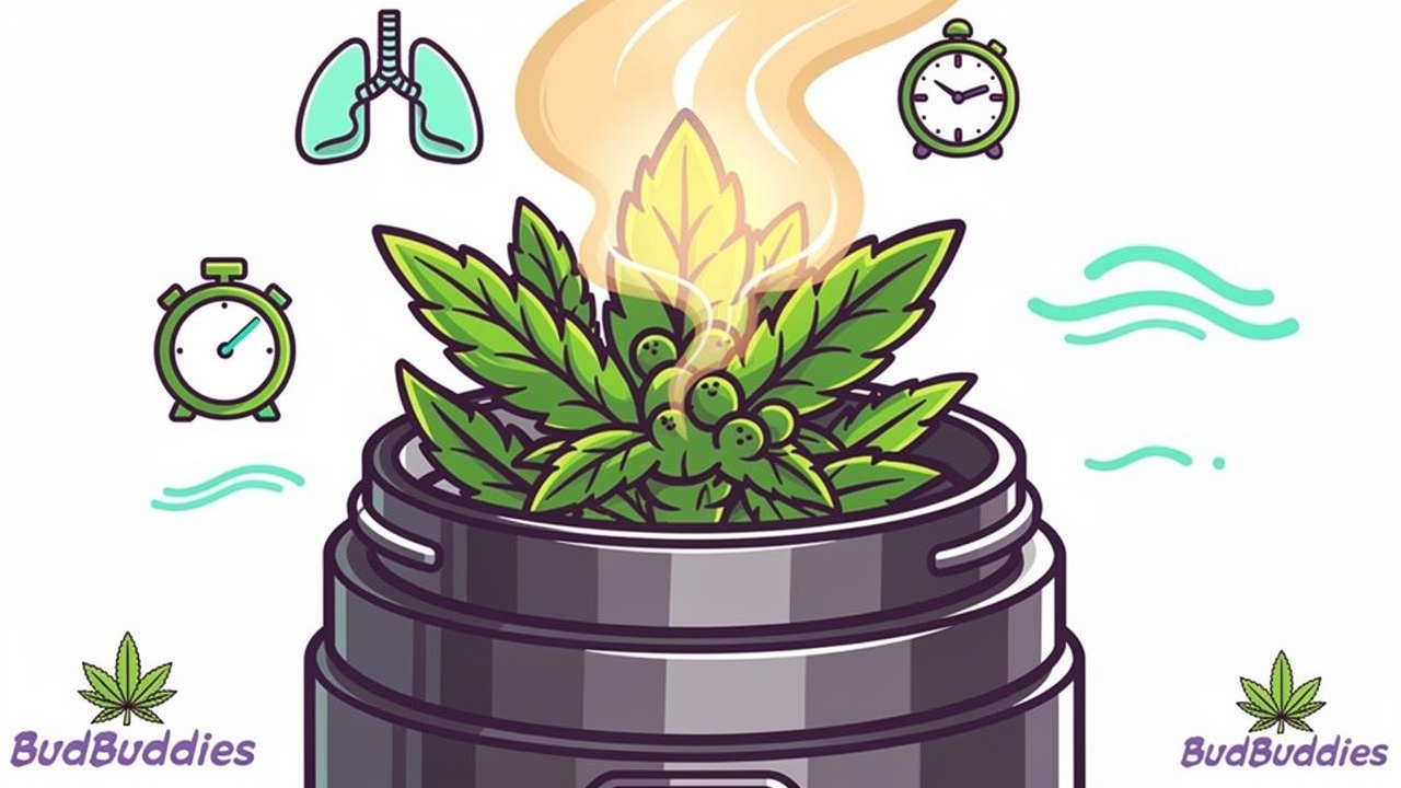 Cartoon dry herb vaporiser with cannabis flower bud