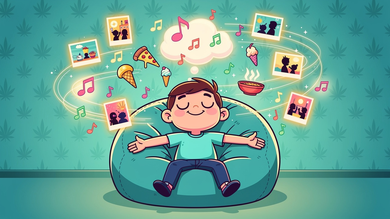 Cartoon character experiencing vivid sensory memories whilst high