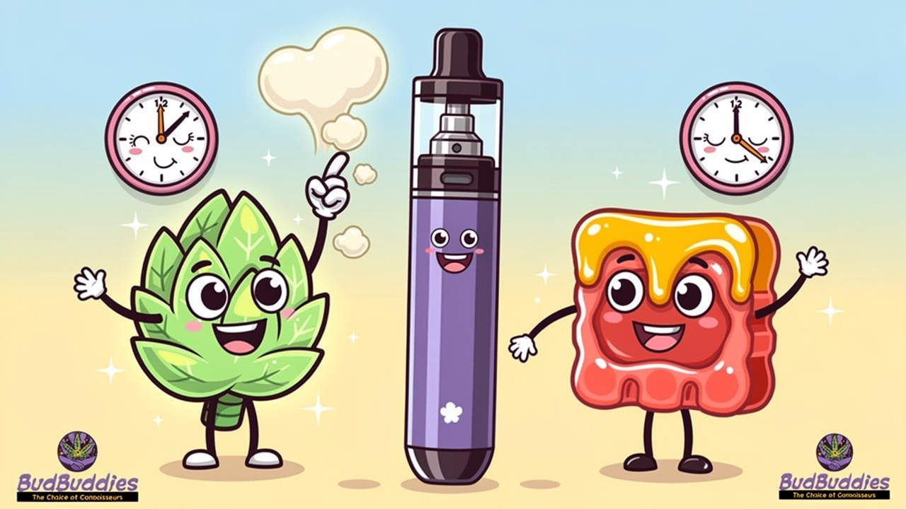 Cartoon flower, vape and edible characters for Mimosa strain formats