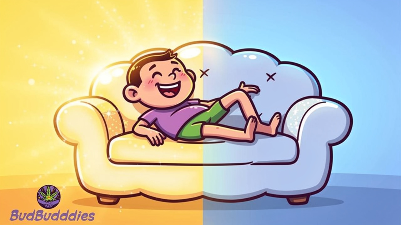 Cartoon character showing balanced hybrid effects of Moroccan Peaches