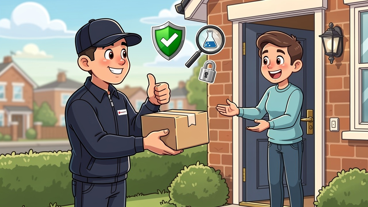 Cartoon of discreet cannabis delivery service in the UK