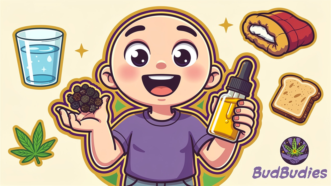 Cartoon character with black pepper and CBD oil remedies