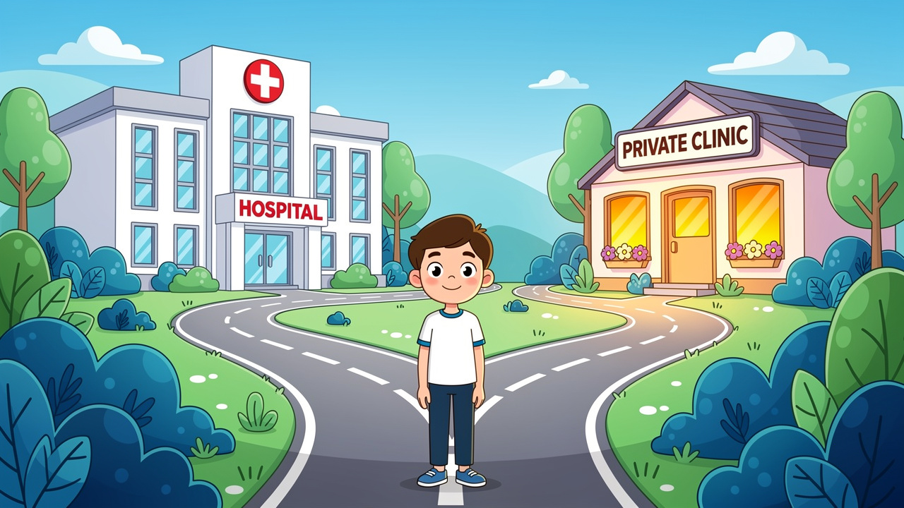 Cartoon illustrating NHS versus private medical cannabis access
