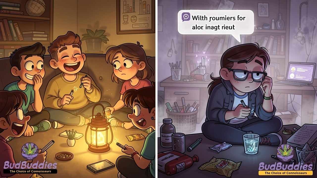 Cartoon comparing occasional and heavy student cannabis use patterns