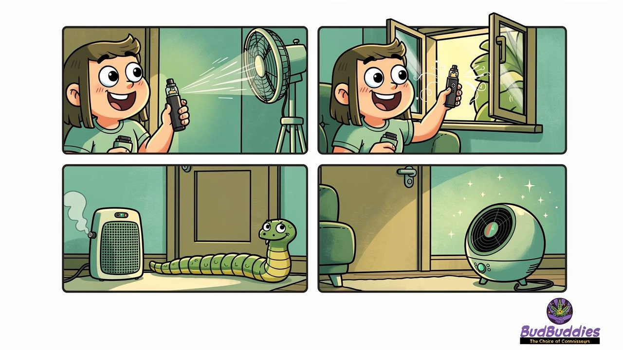 Cartoon of odour reduction tools in student room