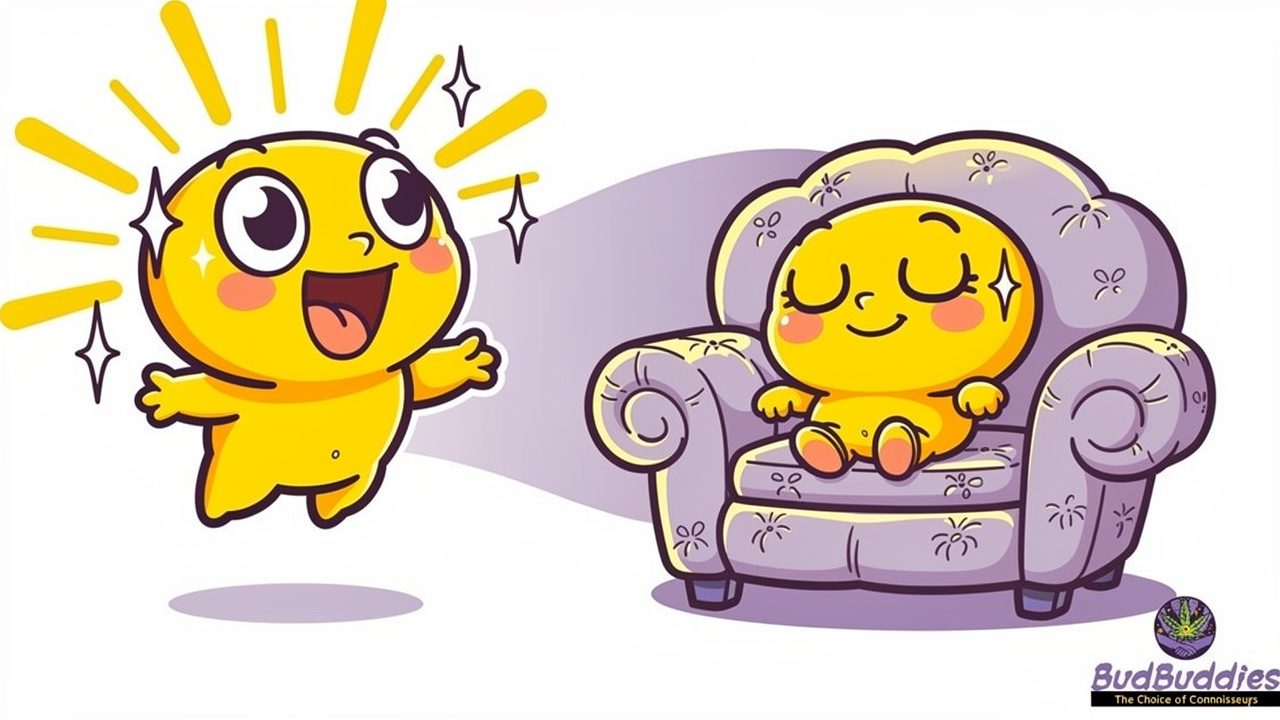 Cartoon showing OG Kush two-phase relaxing effects