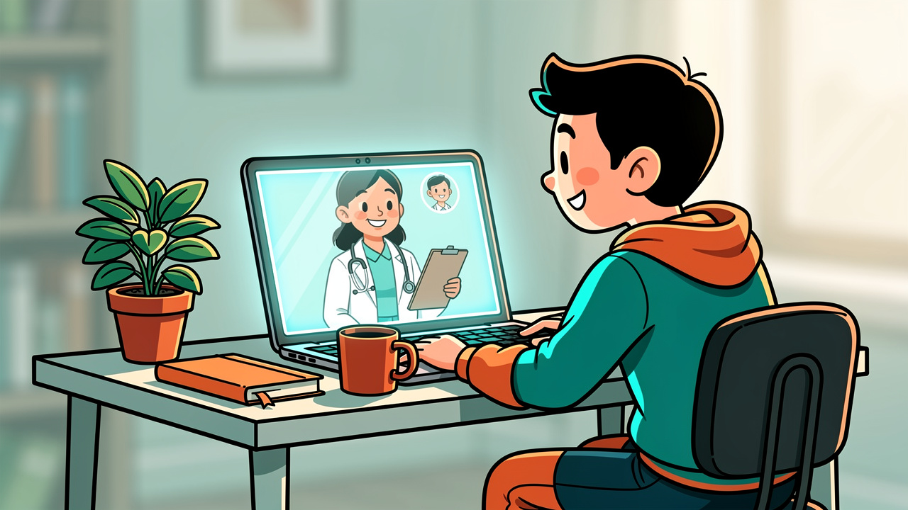 Friendly cartoon video consultation with a cannabis clinic doctor