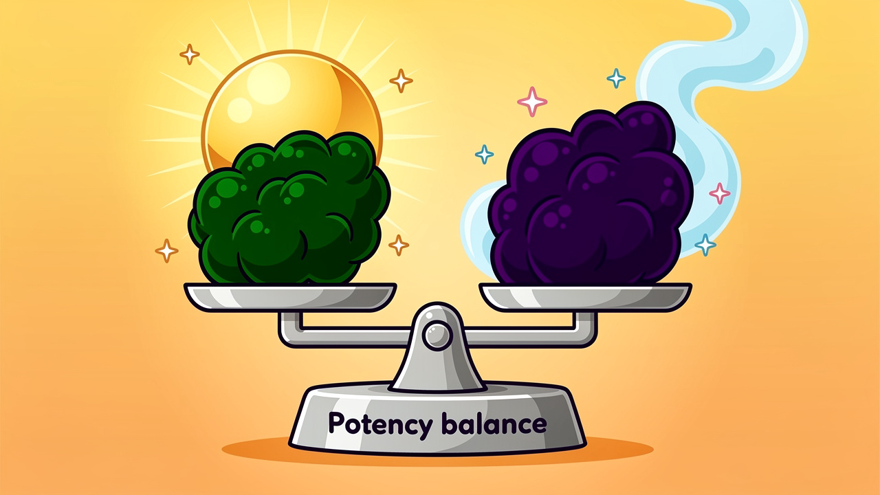 Cartoon showing strong versus mild cannabis potency comparison