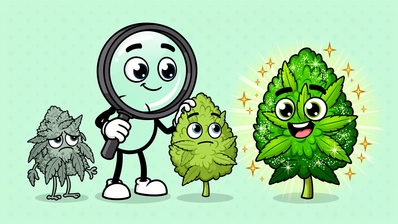 Cartoon comparing peng weed with low quality cannabis bud characters