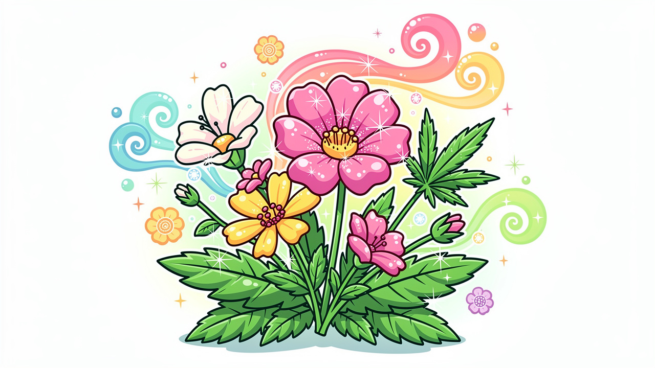 Cartoon cannabis bud showing quality trichomes aroma and texture