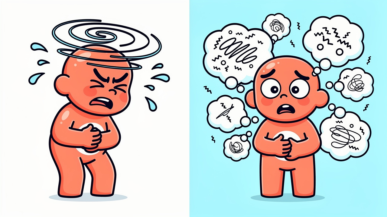 Cartoon comparing physical and psychological cannabis overconsumption symptoms