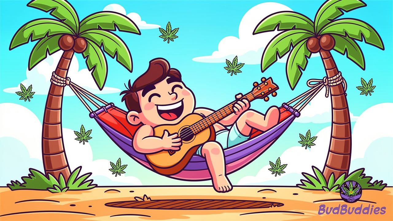 Cartoon character enjoying uplifting Pineapple Express effects