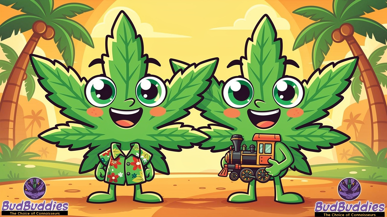 Cartoon characters representing Pineapple Express strain genetics