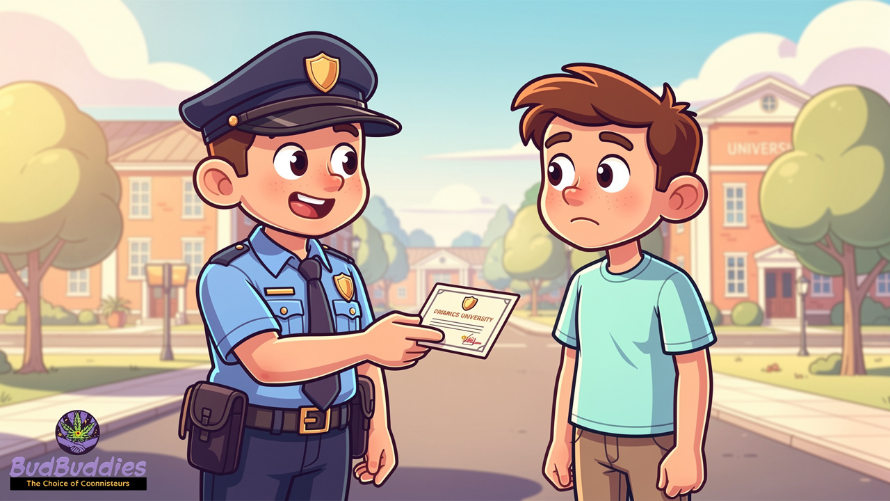 Cartoon police officer issuing informal warning to student