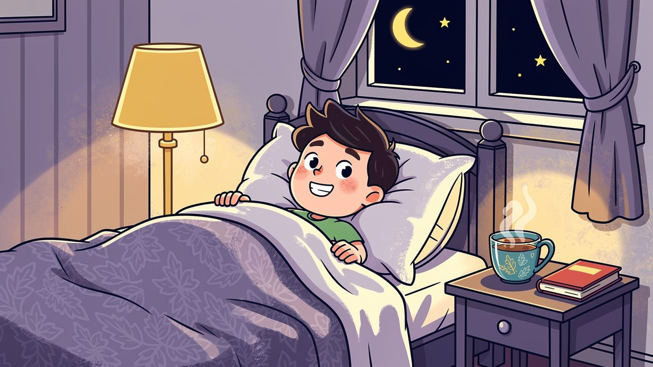 Cartoon student sleeping peacefully after post-exam wind-down