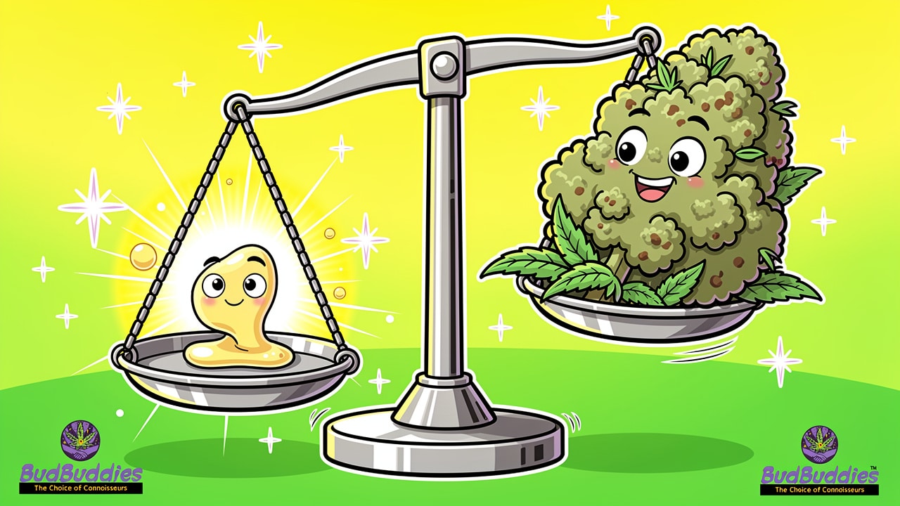 Illustration comparing potency of dabs and flower