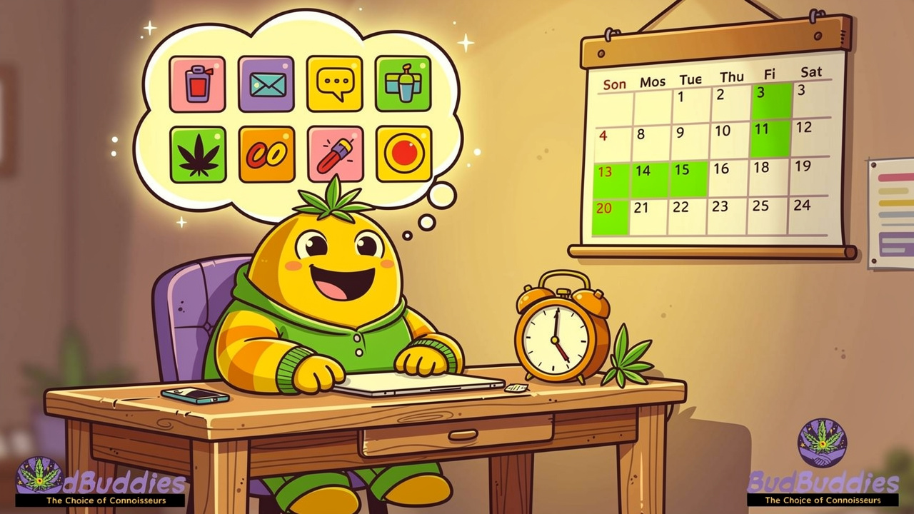 Cartoon character practising mindful cannabis habits for clearer thinking
