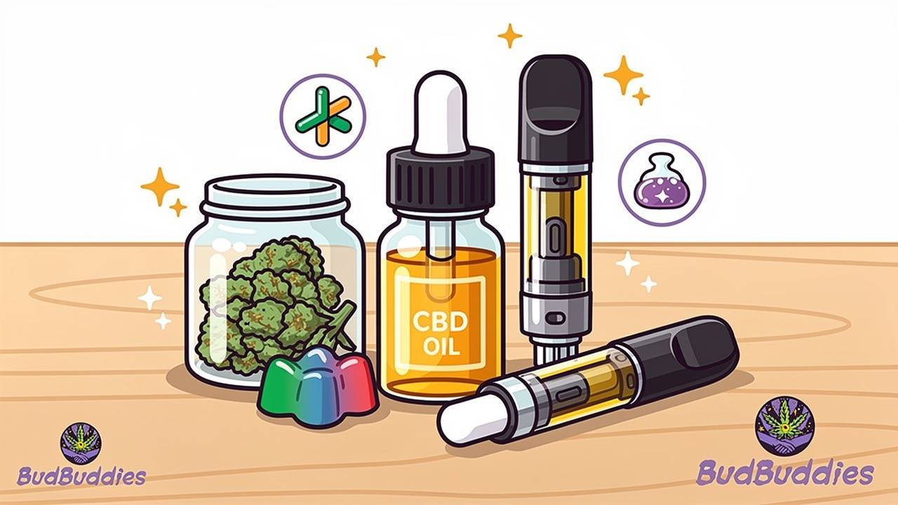 Premium cannabis flower oil edibles and vape products displayed