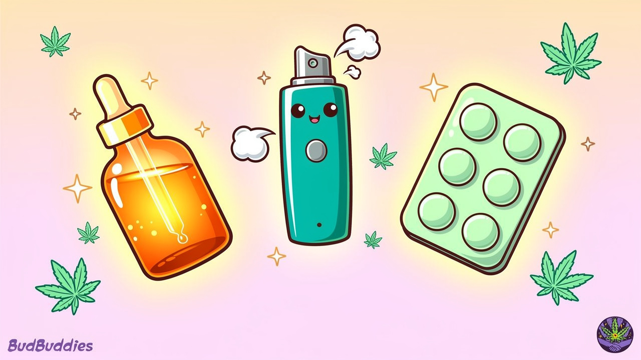 Cartoon formats of prescribed THC including oils, vapes, and capsules