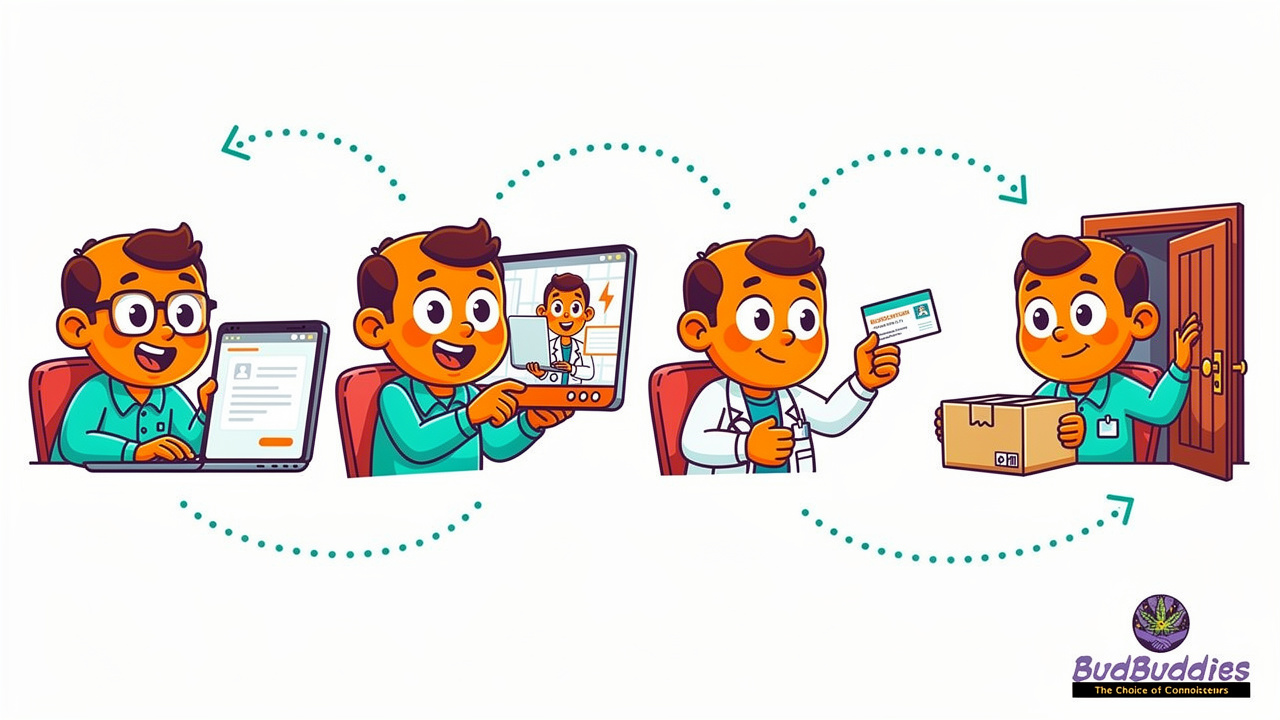 Step-by-step private medical cannabis clinic process cartoon