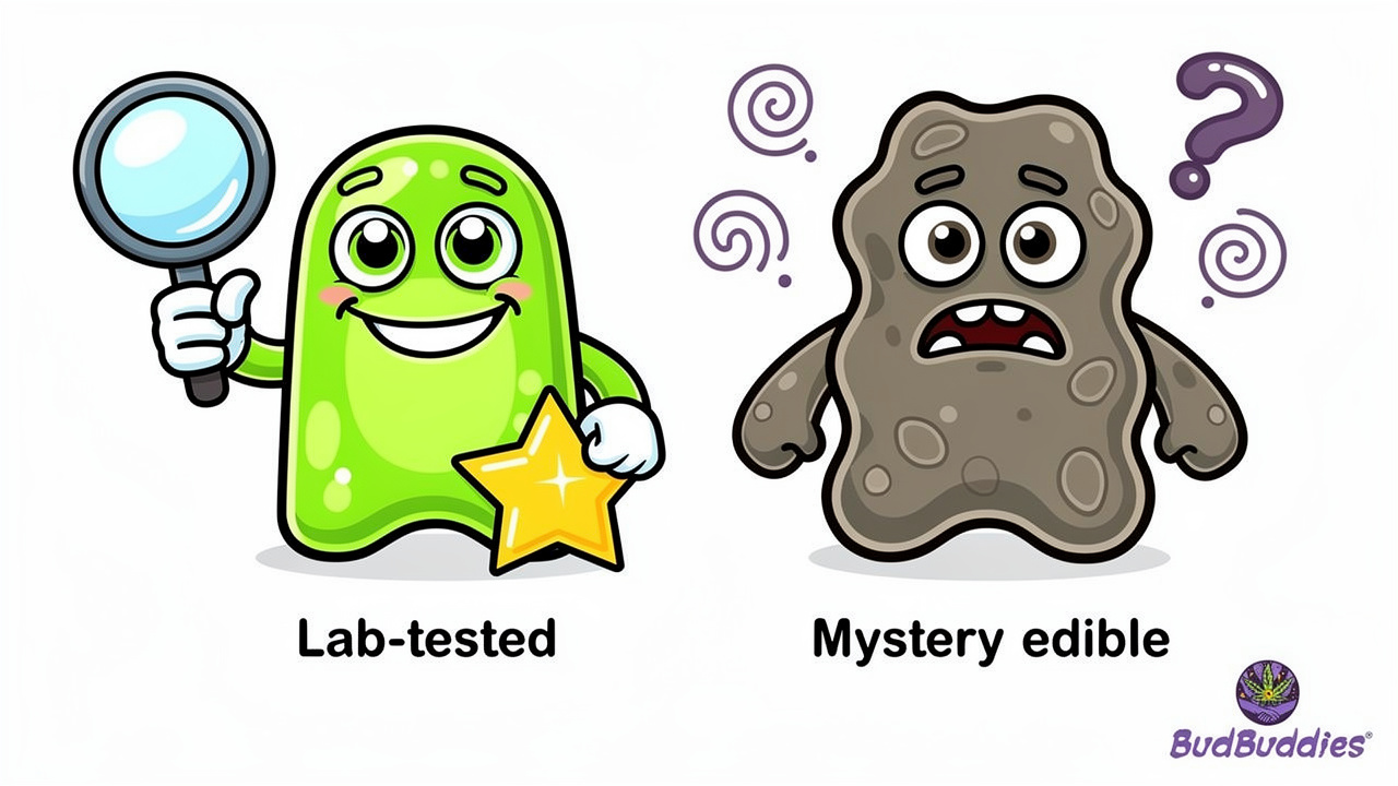 Cartoon comparing quality lab-tested edibles with unregulated ones