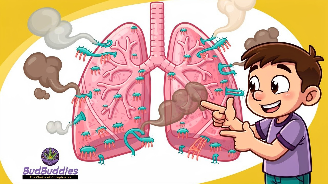 Cartoon respiratory system showing smoke irritation effects