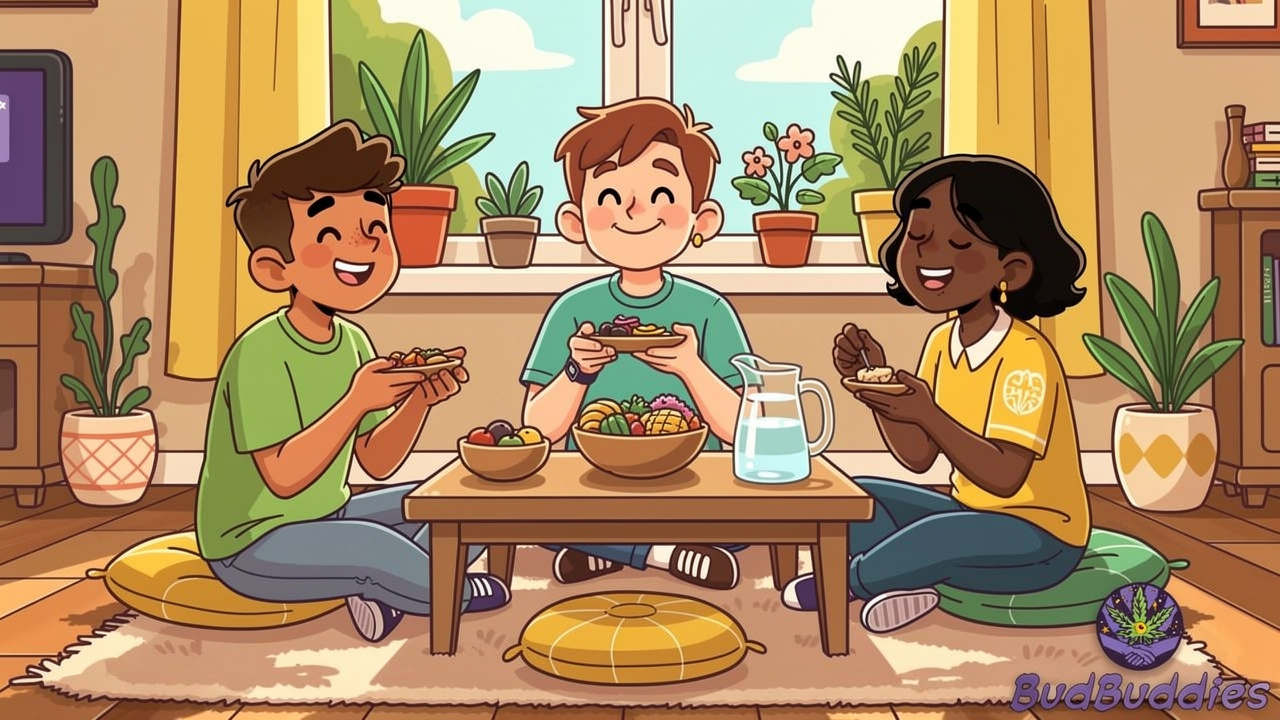 Friends sharing cannabis responsibly in a safe relaxed setting