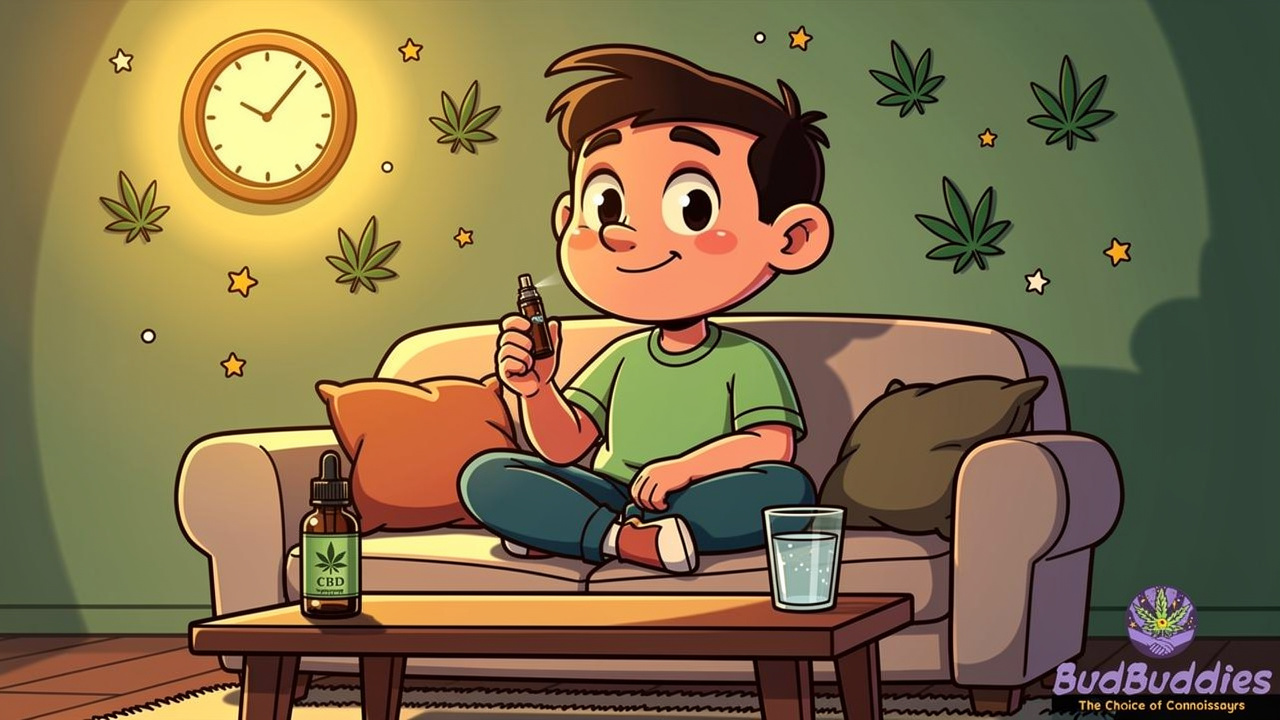 Cartoon character using cannabis responsibly at night