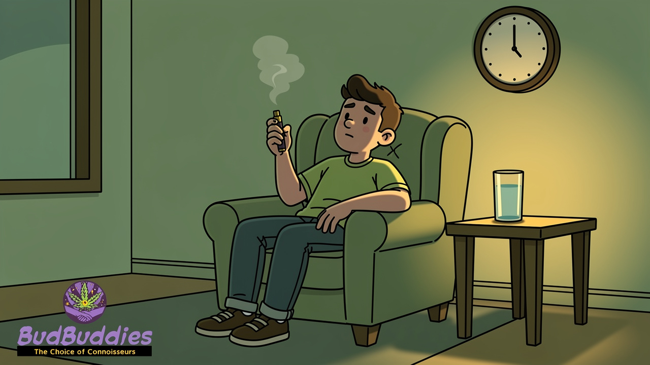 Cartoon student vaping responsibly in the evening