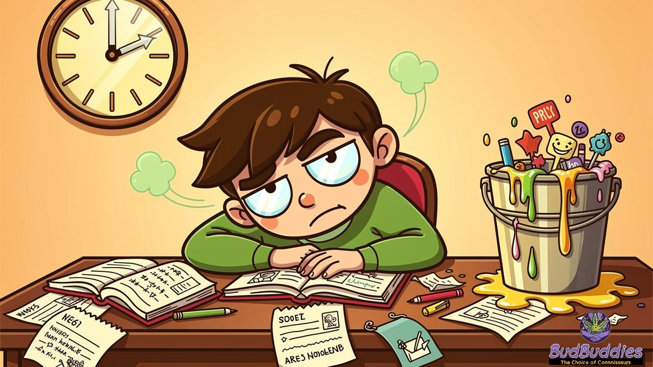 Cartoon student losing focus and memory while revising high
