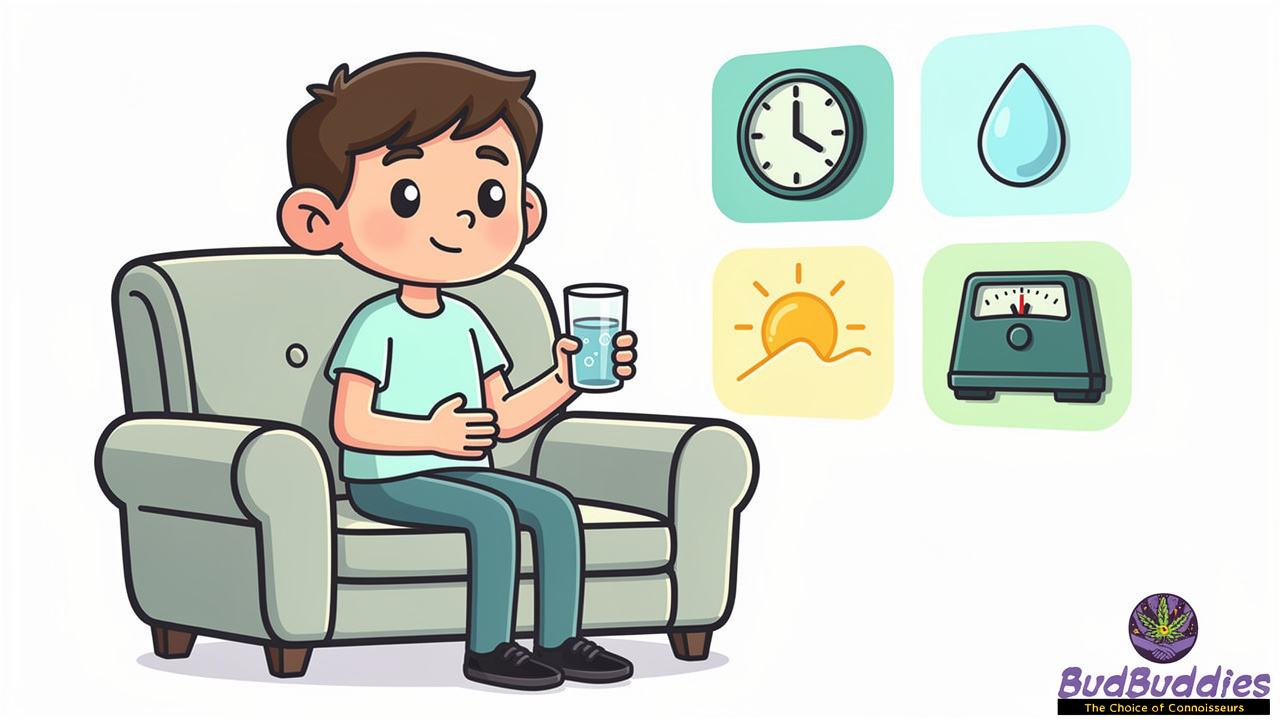 Cartoon character practising safe cannabis use habits at home